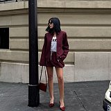 SUPER WHOLESALE | Pleated Mini Skirt with Jacket Top in Wine Red