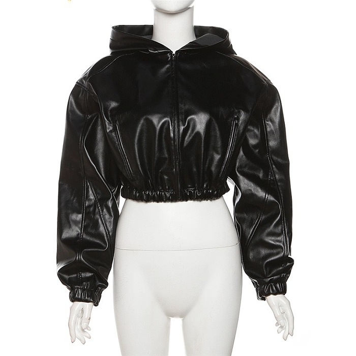 SUPER WHOLESALE | Leather Hoodie Crop Top