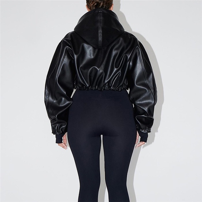 SUPER WHOLESALE | Leather Hoodie Crop Top
