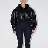 SUPER WHOLESALE | Leather Hoodie Crop Top