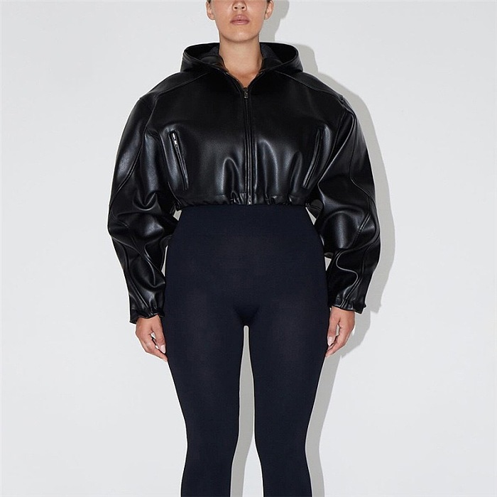 SUPER WHOLESALE | Leather Hoodie Crop Top