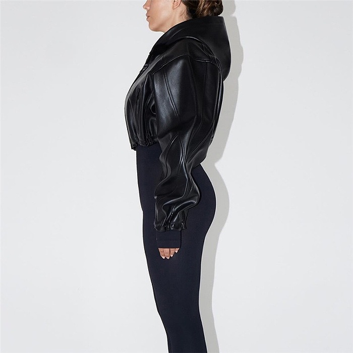 SUPER WHOLESALE | Leather Hoodie Crop Top