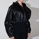 SUPER WHOLESALE | Leather Hoodie Crop Top