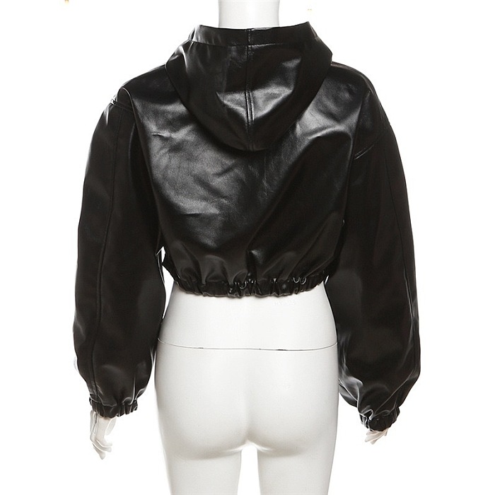SUPER WHOLESALE | Leather Hoodie Crop Top