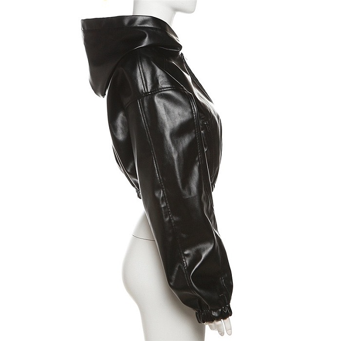 SUPER WHOLESALE | Leather Hoodie Crop Top