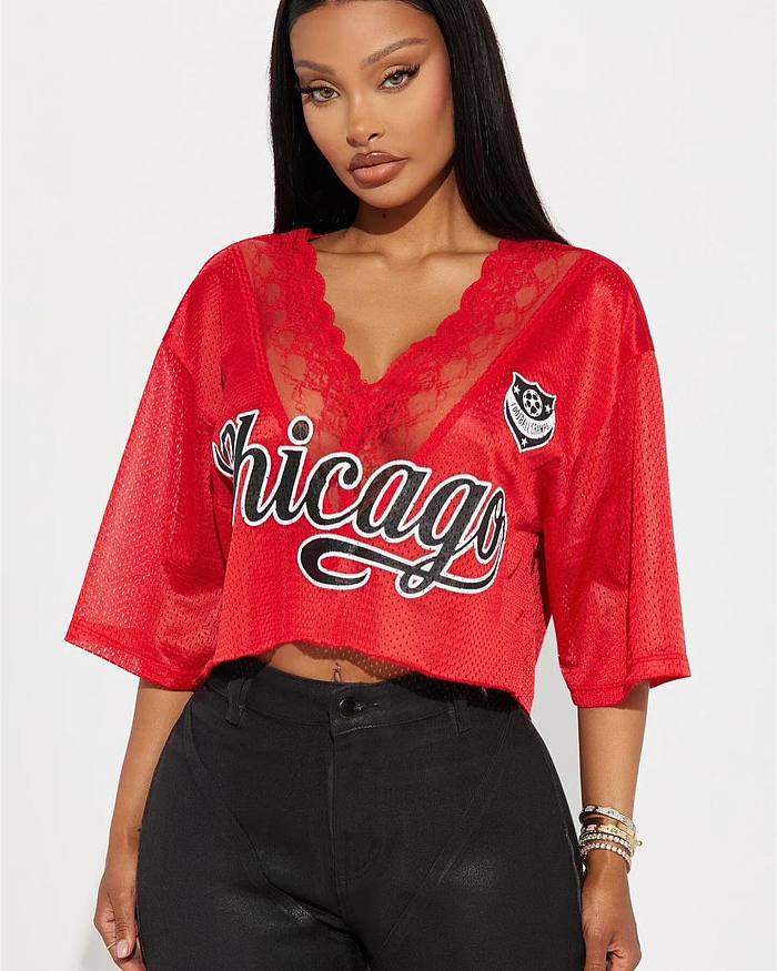 SUPER WHOLESALE | Lace Neck Oversize T-Shirt Top