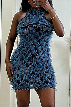 SUPER WHOLESALE | Strappy Off-shoulder Halter Dress in Blue