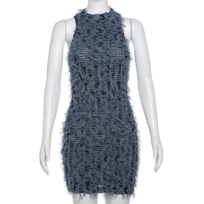 SUPER WHOLESALE | Strappy Off-shoulder Halter Dress in Blue
