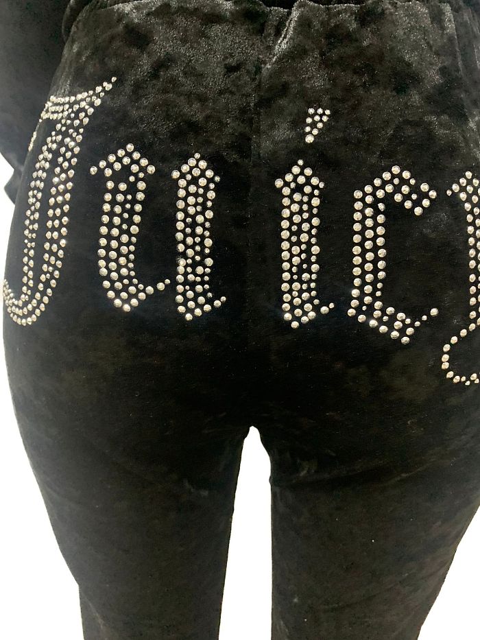 SUPER WHOLESALE | Velvet Rhinestone Letter Casual Set in Black