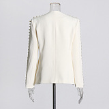 SUPER WHOLESALE | Pearl-Decorated V-Neck Solid Color Blazer