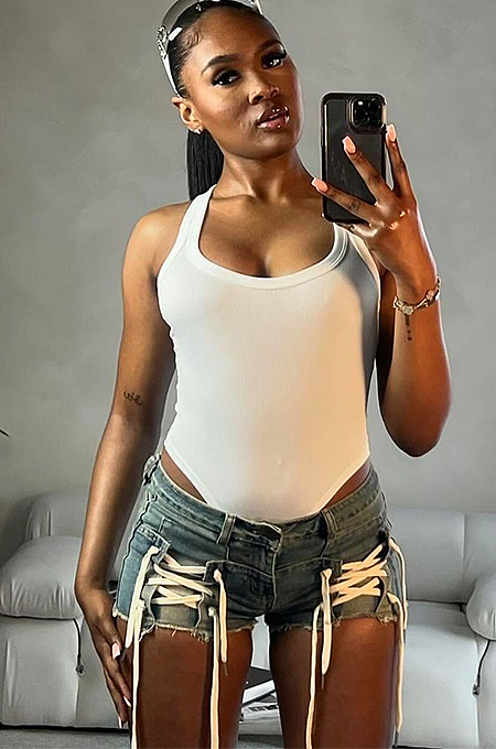 SUPER WHOLESALE |Strappy Elastic Denim Shorts