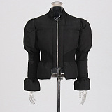 SUPER WHOLESALE | Fitted Slimming Cotton Down Coat with Bell Sleeves