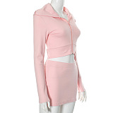 SUPER WHOLESALE | Skirt Set( Hoodie Top) in Pink