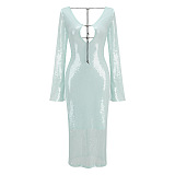 SUPER WHOLESALE | Sequins Hollow-out Long Dress
