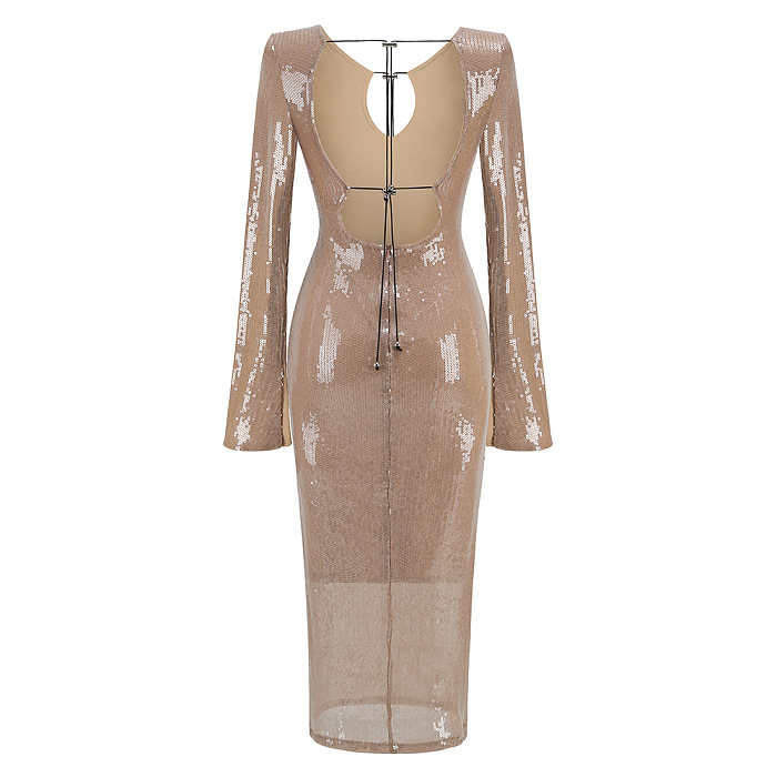 SUPER WHOLESALE | Sequins Hollow-out Long Dress