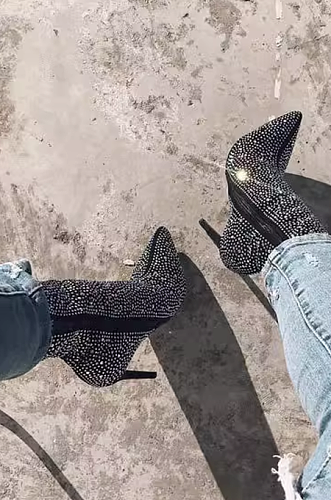 Bling Bling Zip Up Ankle High Short Boots