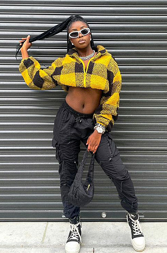 SUPER WHOLESALE | Wool Plaid Zipped Crop Jacket