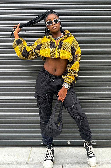 SUPER WHOLESALE | Wool Plaid Zipped Crop Jacket