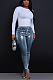 SUPER WHOLESALE | Silver Metallic Skinny Stretch Jeans