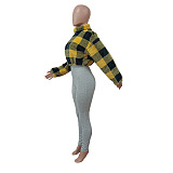 SUPER WHOLESALE | Wool Plaid Zipped Crop Jacket