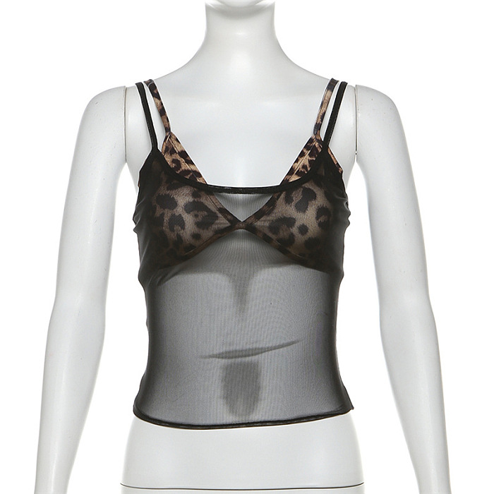 SUPER WHOLESALE | Leopard print mesh 2 piece top