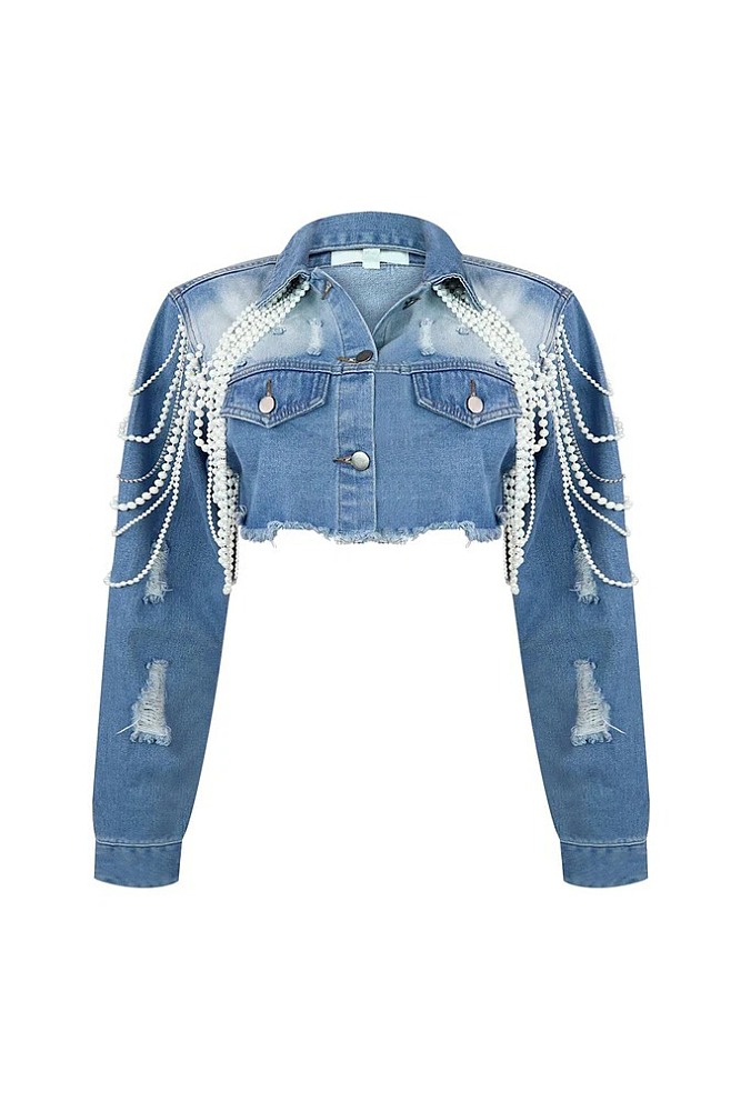 SUPER WHOLESALE | Pearl Chain Denim Jacket