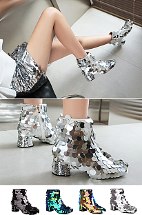 SUPER WHOLESALE | Sequined Side Zipped Ankle Boots