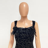 SUPER WHOLESALE | Feather Hem Bling Bling Strapless Dress