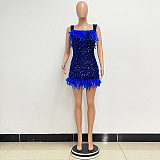 SUPER WHOLESALE | Feather Hem Bling Bling Strapless Dress