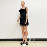 SUPER WHOLESALE | Feather Hem Bling Bling Strapless Dress