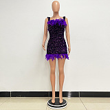 SUPER WHOLESALE | Feather Hem Bling Bling Strapless Dress