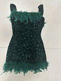 SUPER WHOLESALE | Feather Hem Bling Bling Strapless Dress