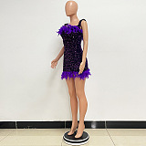 SUPER WHOLESALE | Feather Hem Bling Bling Strapless Dress