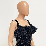 SUPER WHOLESALE | Feather Hem Bling Bling Strapless Dress