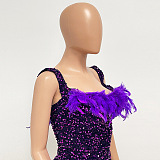 SUPER WHOLESALE | Feather Hem Bling Bling Strapless Dress