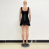 SUPER WHOLESALE | Feather Hem Bling Bling Strapless Dress