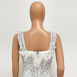 SUPER WHOLESALE | Feather Hem Bling Bling Strapless Dress