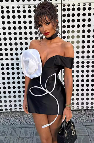 SUPER WHOLESALE | Strapless Big Rose Decoration Mini Dress