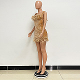 SUPER WHOLESALE | Feather Hem Bling Bling Strapless Dress