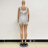 SUPER WHOLESALE | Feather Hem Bling Bling Strapless Dress