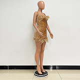 SUPER WHOLESALE | Feather Hem Bling Bling Strapless Dress