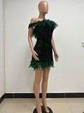 SUPER WHOLESALE | Feather Hem Bling Bling Strapless Dress