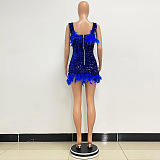 SUPER WHOLESALE | Feather Hem Bling Bling Strapless Dress