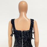 SUPER WHOLESALE | Feather Hem Bling Bling Strapless Dress