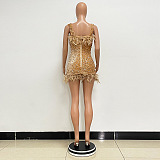 SUPER WHOLESALE | Feather Hem Bling Bling Strapless Dress