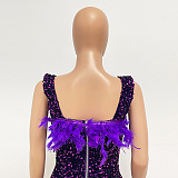 SUPER WHOLESALE | Feather Hem Bling Bling Strapless Dress