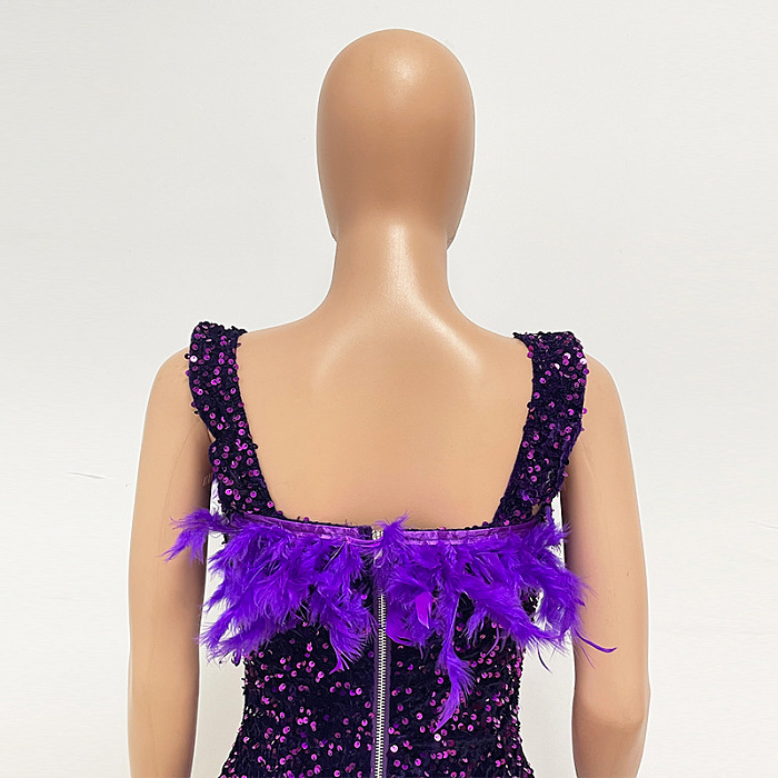 SUPER WHOLESALE | Feather Hem Bling Bling Strapless Dress