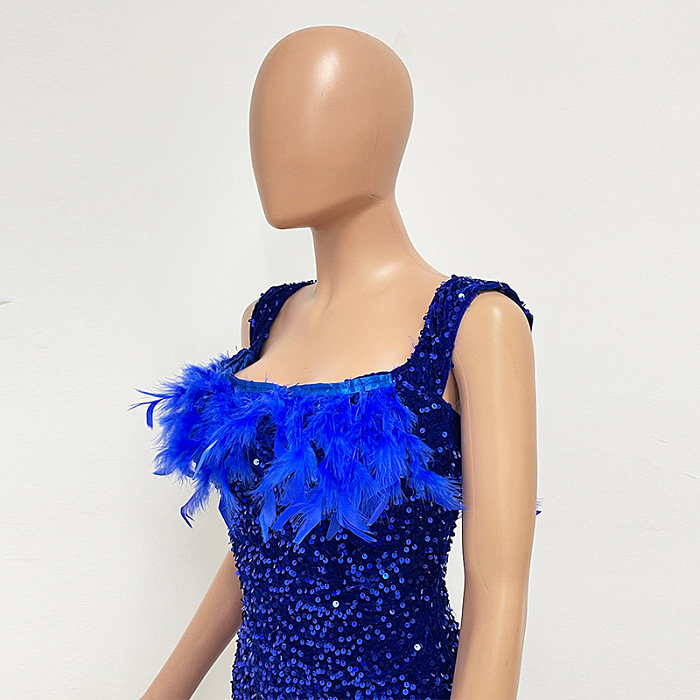 SUPER WHOLESALE | Feather Hem Bling Bling Strapless Dress