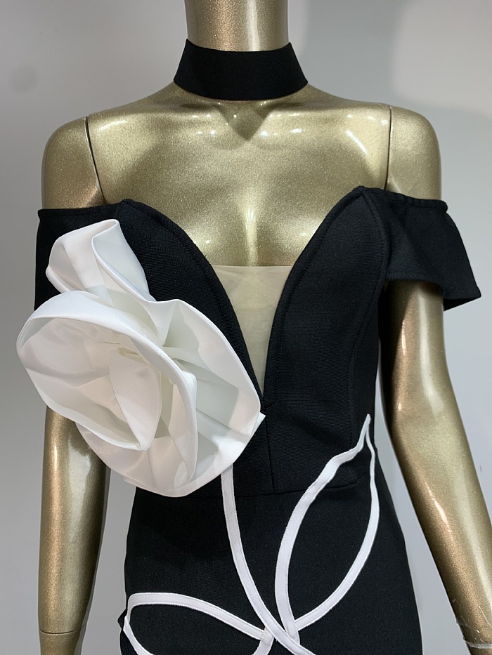SUPER WHOLESALE | Strapless Big Rose Decoration Mini Dress