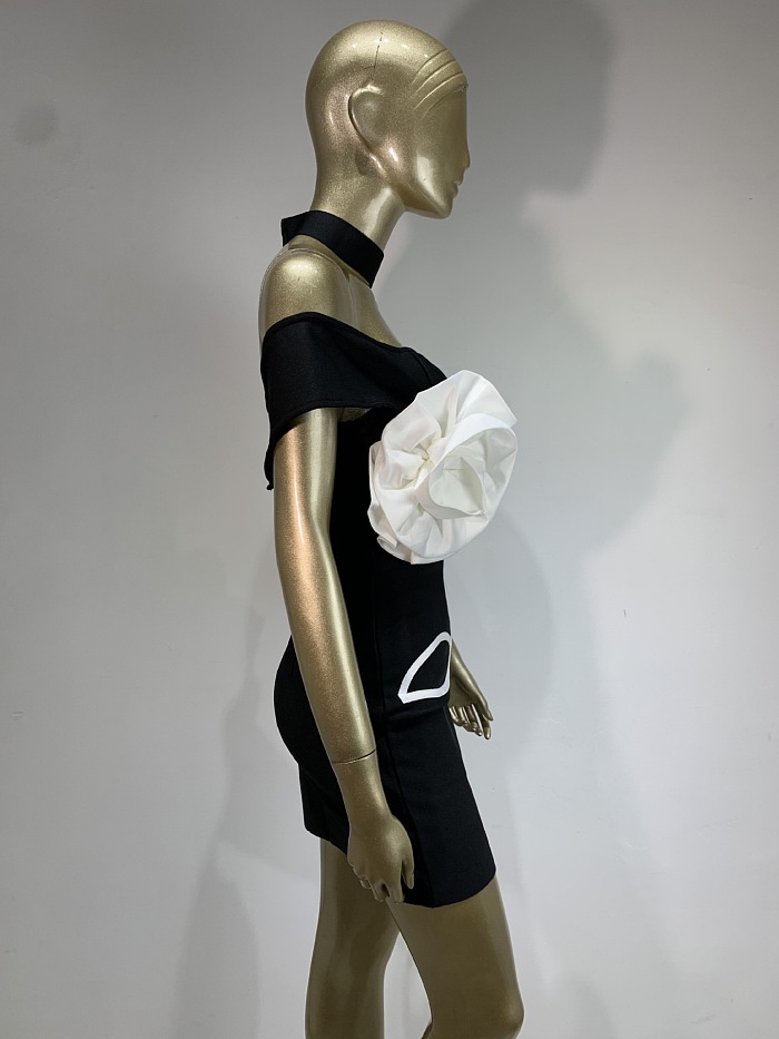 SUPER WHOLESALE | Strapless Big Rose Decoration Mini Dress